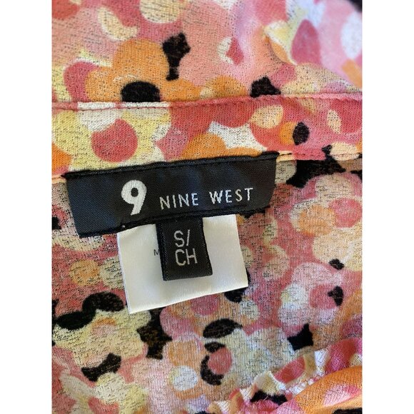⭐ 3/$15 Vintage Y2K Nine West Small Pink Orange Floral Collared Ruched Blouse - Picture 7 of 8
